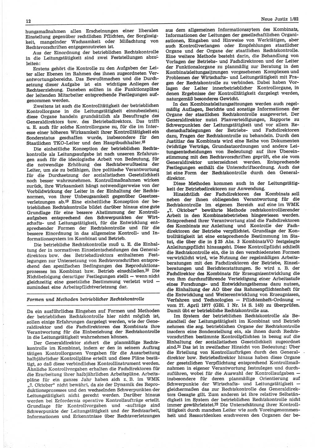 Neue Justiz (NJ), Zeitschrift für sozialistisches Recht und Gesetzlichkeit [Deutsche Demokratische Republik (DDR)], 36. Jahrgang 1982, Seite 12 (NJ DDR 1982, S. 12)