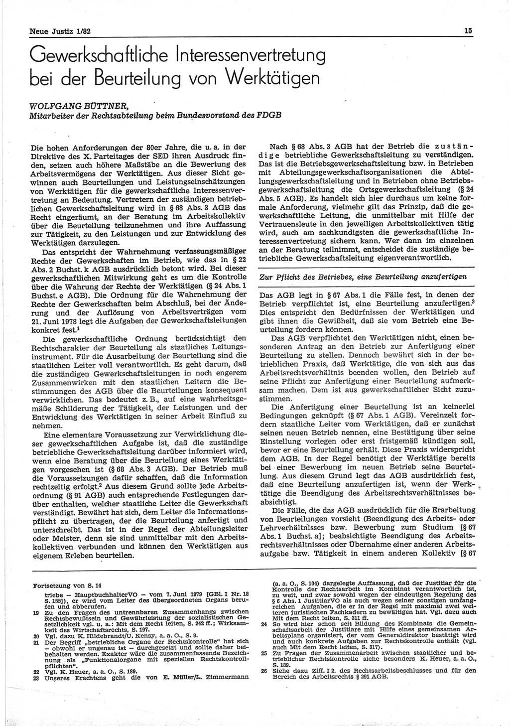 Neue Justiz (NJ), Zeitschrift für sozialistisches Recht und Gesetzlichkeit [Deutsche Demokratische Republik (DDR)], 36. Jahrgang 1982, Seite 15 (NJ DDR 1982, S. 15)