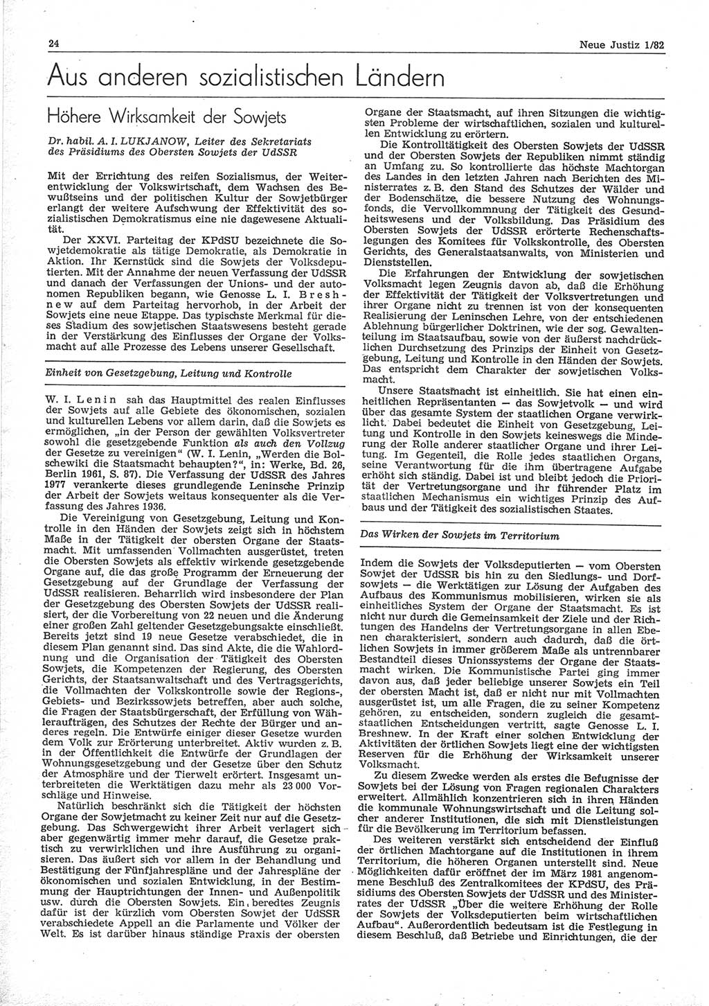 Neue Justiz (NJ), Zeitschrift für sozialistisches Recht und Gesetzlichkeit [Deutsche Demokratische Republik (DDR)], 36. Jahrgang 1982, Seite 24 (NJ DDR 1982, S. 24)