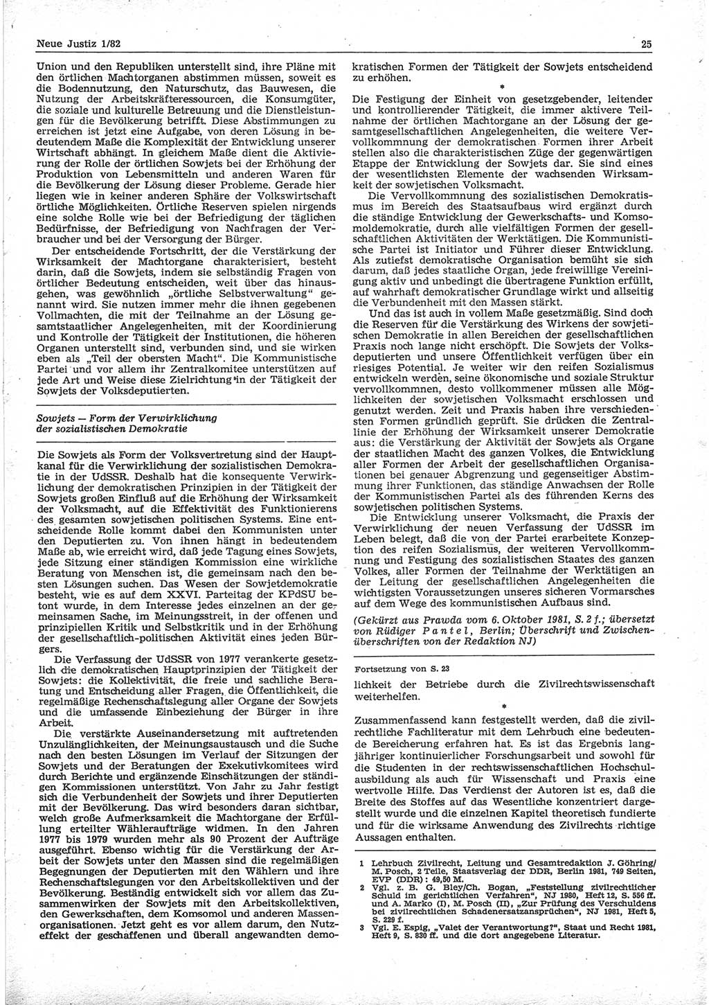 Neue Justiz (NJ), Zeitschrift für sozialistisches Recht und Gesetzlichkeit [Deutsche Demokratische Republik (DDR)], 36. Jahrgang 1982, Seite 25 (NJ DDR 1982, S. 25)