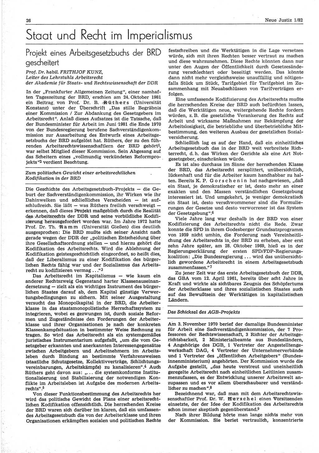 Neue Justiz (NJ), Zeitschrift für sozialistisches Recht und Gesetzlichkeit [Deutsche Demokratische Republik (DDR)], 36. Jahrgang 1982, Seite 26 (NJ DDR 1982, S. 26)