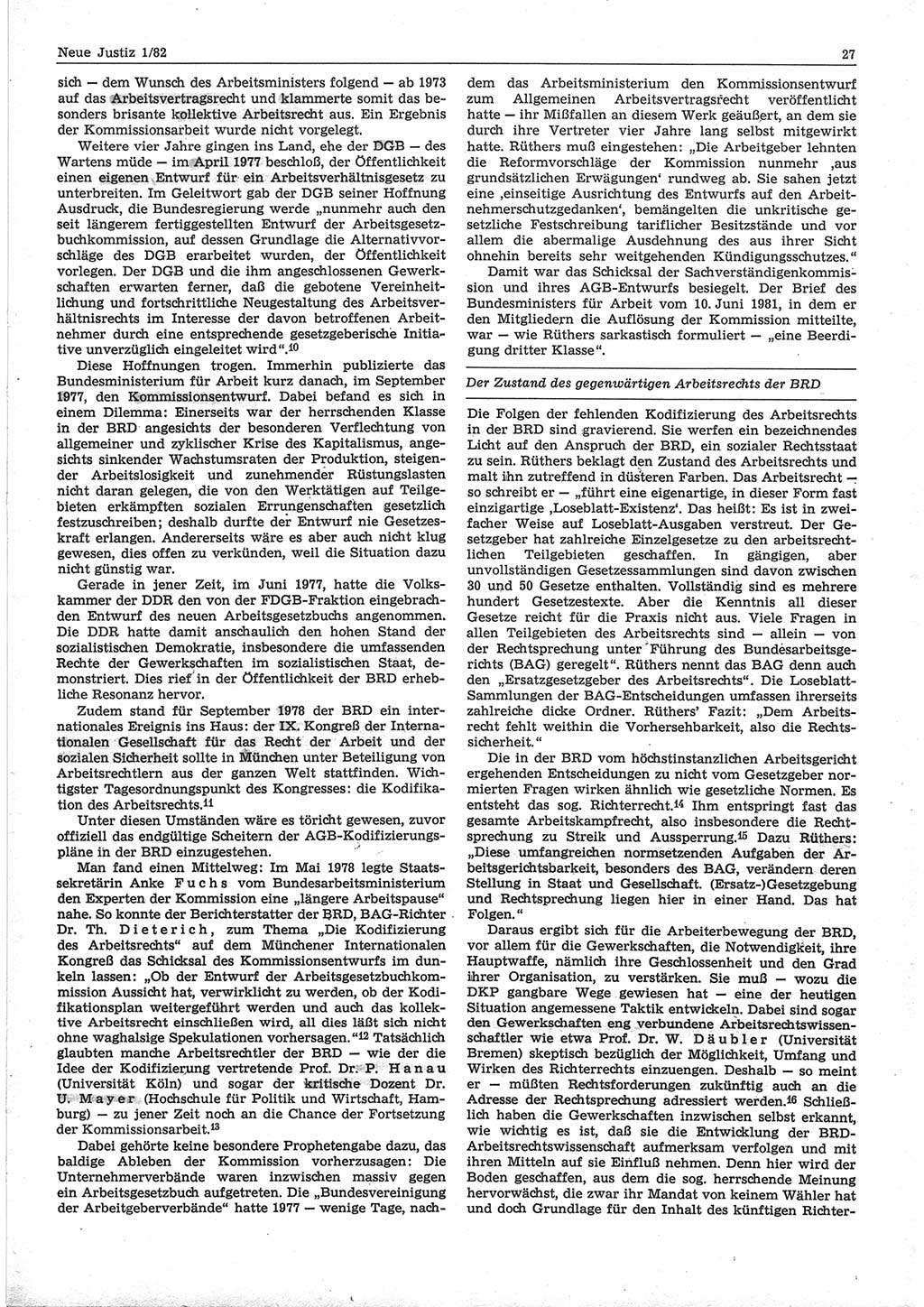 Neue Justiz (NJ), Zeitschrift für sozialistisches Recht und Gesetzlichkeit [Deutsche Demokratische Republik (DDR)], 36. Jahrgang 1982, Seite 27 (NJ DDR 1982, S. 27)