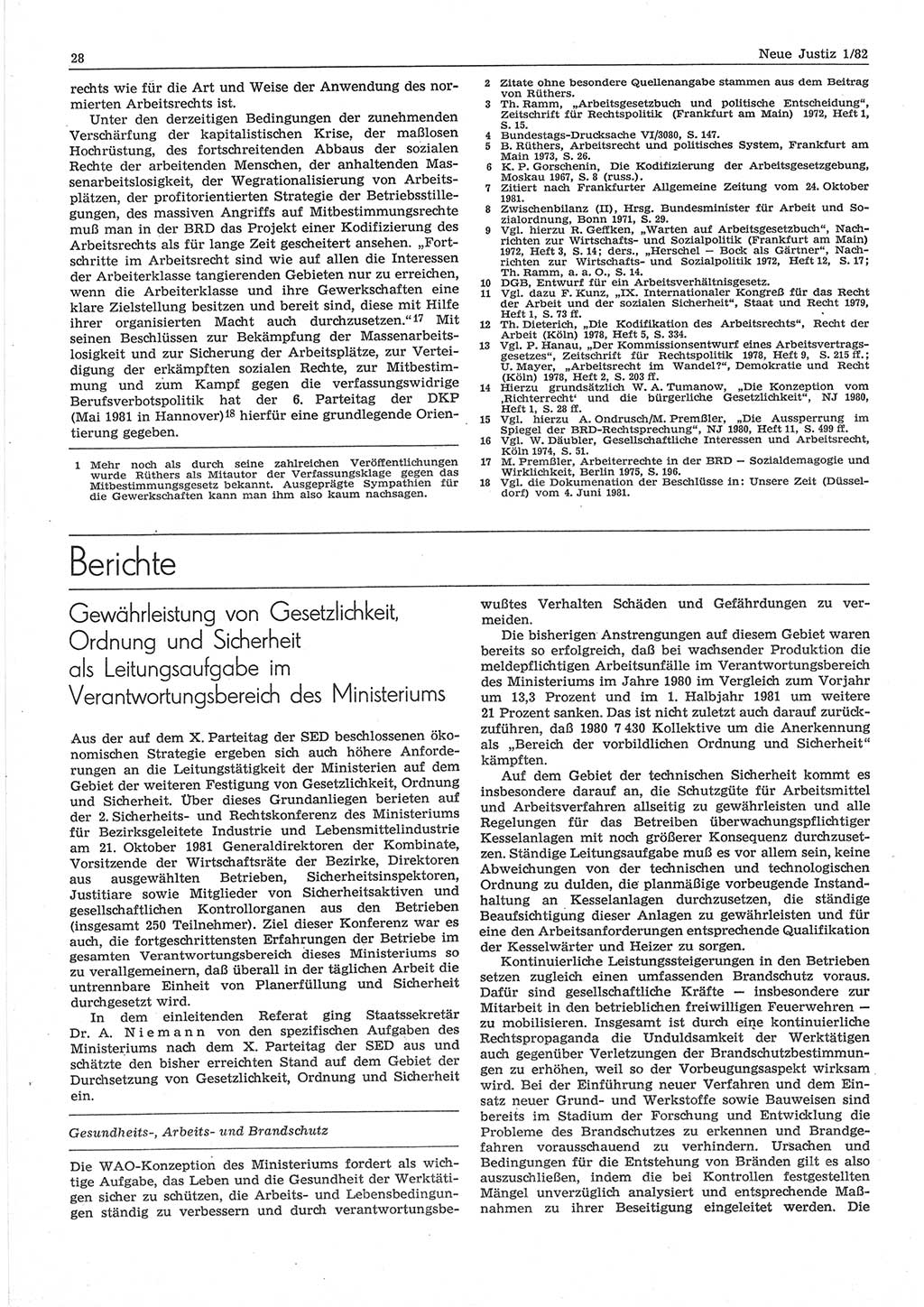 Neue Justiz (NJ), Zeitschrift für sozialistisches Recht und Gesetzlichkeit [Deutsche Demokratische Republik (DDR)], 36. Jahrgang 1982, Seite 28 (NJ DDR 1982, S. 28)