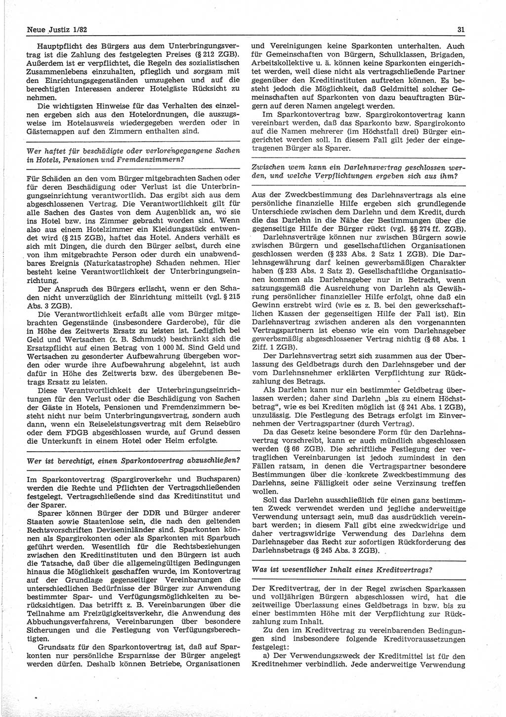 Neue Justiz (NJ), Zeitschrift für sozialistisches Recht und Gesetzlichkeit [Deutsche Demokratische Republik (DDR)], 36. Jahrgang 1982, Seite 31 (NJ DDR 1982, S. 31)