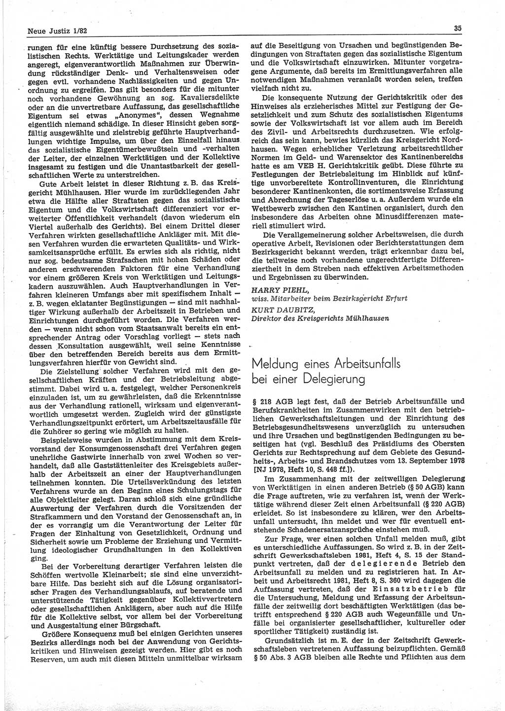Neue Justiz (NJ), Zeitschrift für sozialistisches Recht und Gesetzlichkeit [Deutsche Demokratische Republik (DDR)], 36. Jahrgang 1982, Seite 35 (NJ DDR 1982, S. 35)