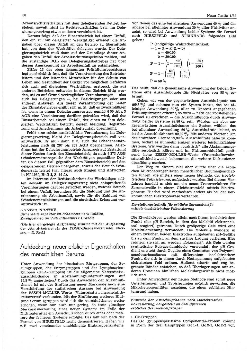 Neue Justiz (NJ), Zeitschrift für sozialistisches Recht und Gesetzlichkeit [Deutsche Demokratische Republik (DDR)], 36. Jahrgang 1982, Seite 36 (NJ DDR 1982, S. 36)