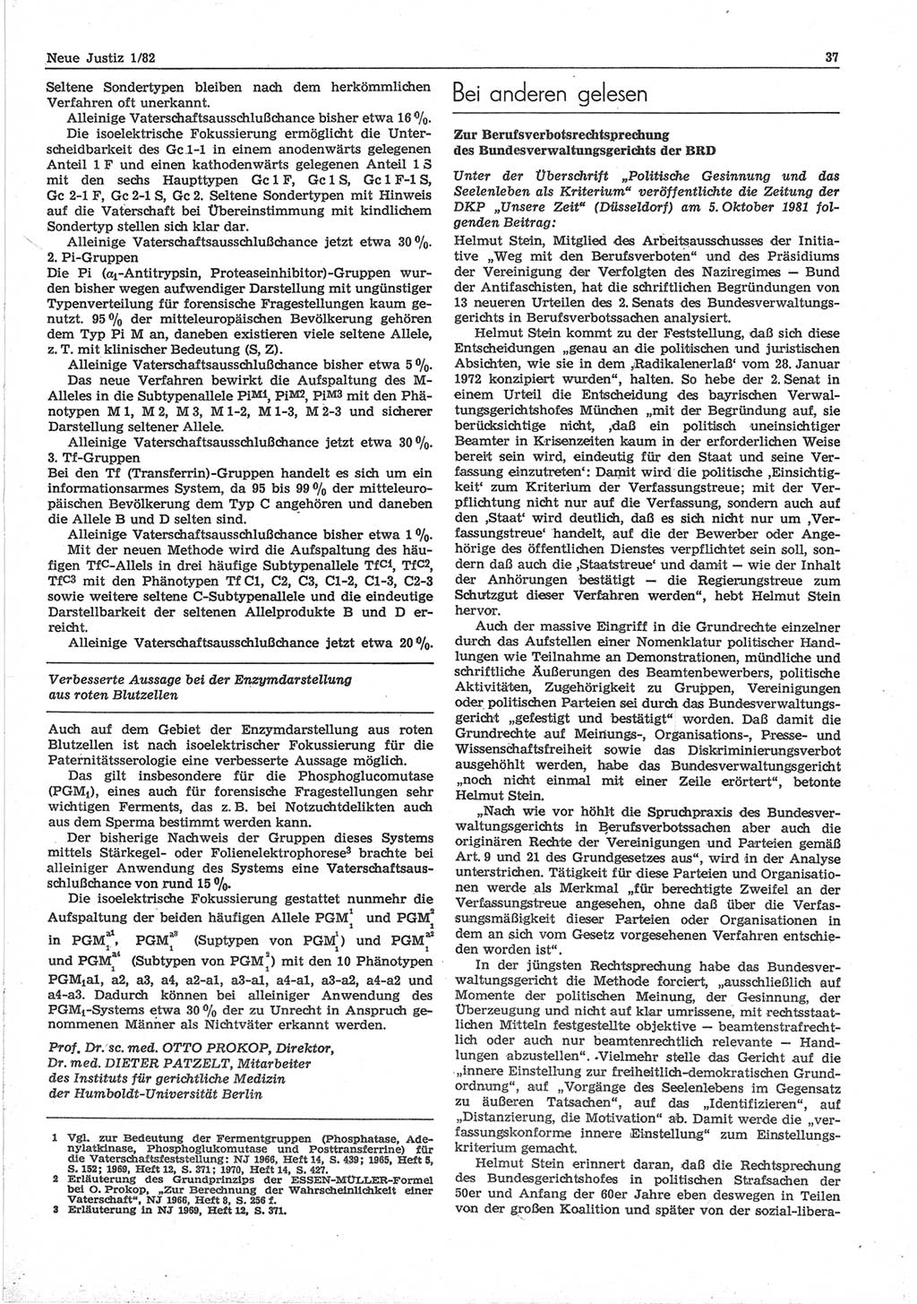 Neue Justiz (NJ), Zeitschrift für sozialistisches Recht und Gesetzlichkeit [Deutsche Demokratische Republik (DDR)], 36. Jahrgang 1982, Seite 37 (NJ DDR 1982, S. 37)
