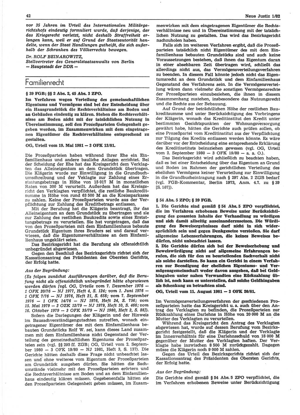 Neue Justiz (NJ), Zeitschrift für sozialistisches Recht und Gesetzlichkeit [Deutsche Demokratische Republik (DDR)], 36. Jahrgang 1982, Seite 42 (NJ DDR 1982, S. 42)