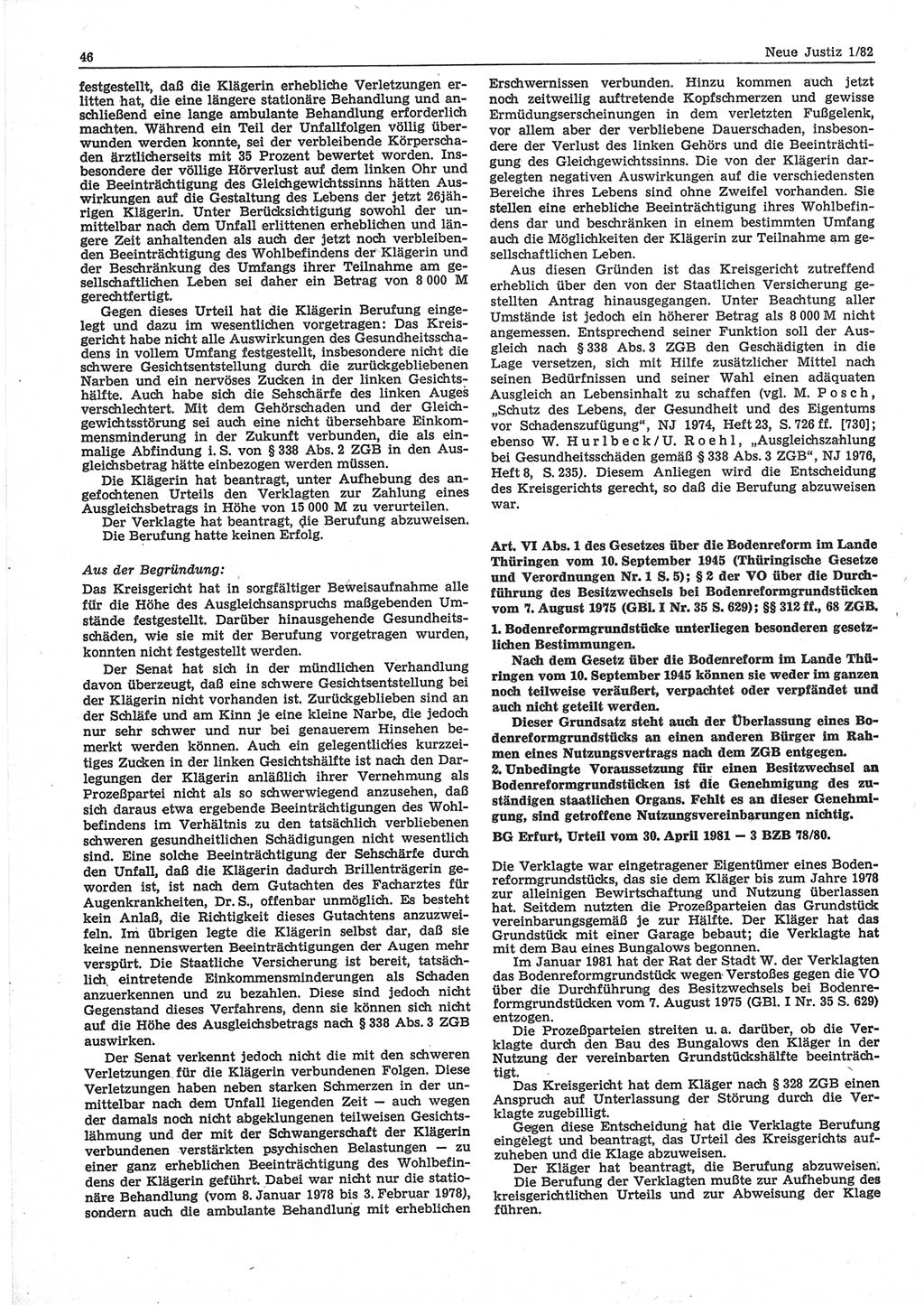 Neue Justiz (NJ), Zeitschrift für sozialistisches Recht und Gesetzlichkeit [Deutsche Demokratische Republik (DDR)], 36. Jahrgang 1982, Seite 46 (NJ DDR 1982, S. 46)