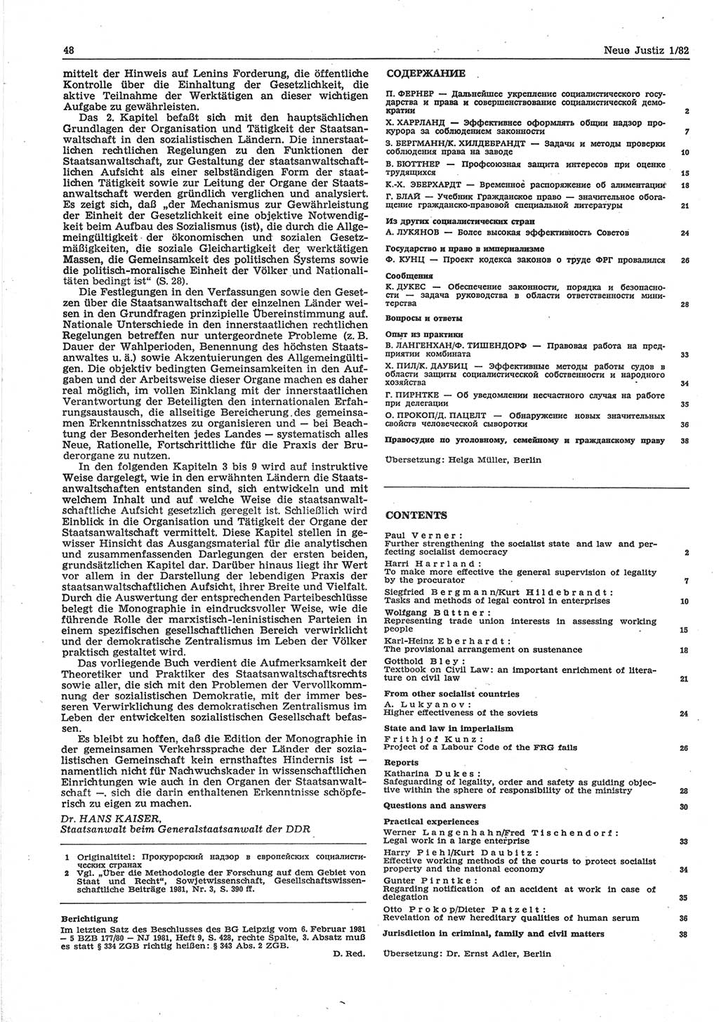 Neue Justiz (NJ), Zeitschrift für sozialistisches Recht und Gesetzlichkeit [Deutsche Demokratische Republik (DDR)], 36. Jahrgang 1982, Seite 48 (NJ DDR 1982, S. 48)