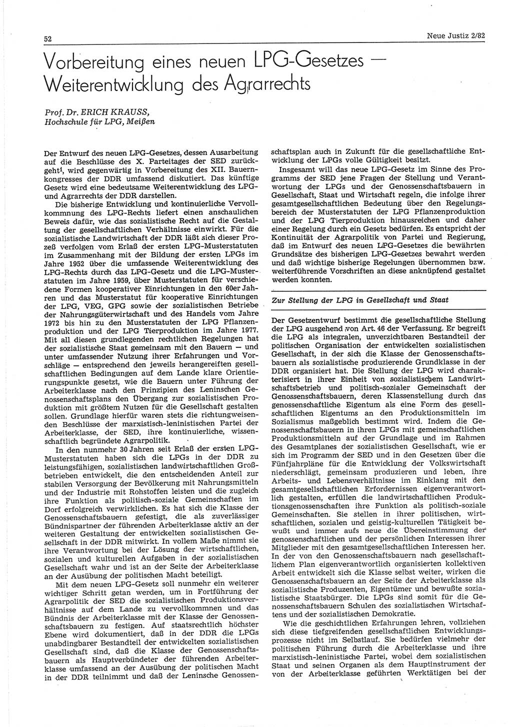 Neue Justiz (NJ), Zeitschrift für sozialistisches Recht und Gesetzlichkeit [Deutsche Demokratische Republik (DDR)], 36. Jahrgang 1982, Seite 52 (NJ DDR 1982, S. 52)