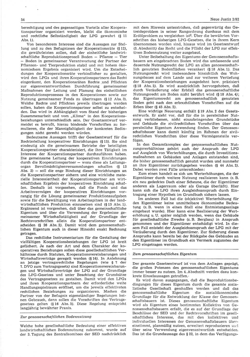 Neue Justiz (NJ), Zeitschrift für sozialistisches Recht und Gesetzlichkeit [Deutsche Demokratische Republik (DDR)], 36. Jahrgang 1982, Seite 54 (NJ DDR 1982, S. 54)
