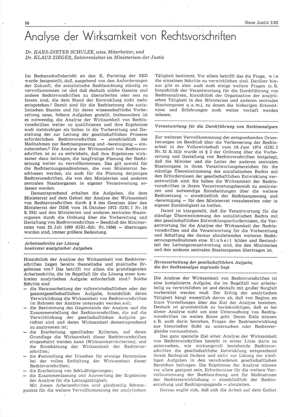 Neue Justiz (NJ), Zeitschrift für sozialistisches Recht und Gesetzlichkeit [Deutsche Demokratische Republik (DDR)], 36. Jahrgang 1982, Seite 56 (NJ DDR 1982, S. 56)