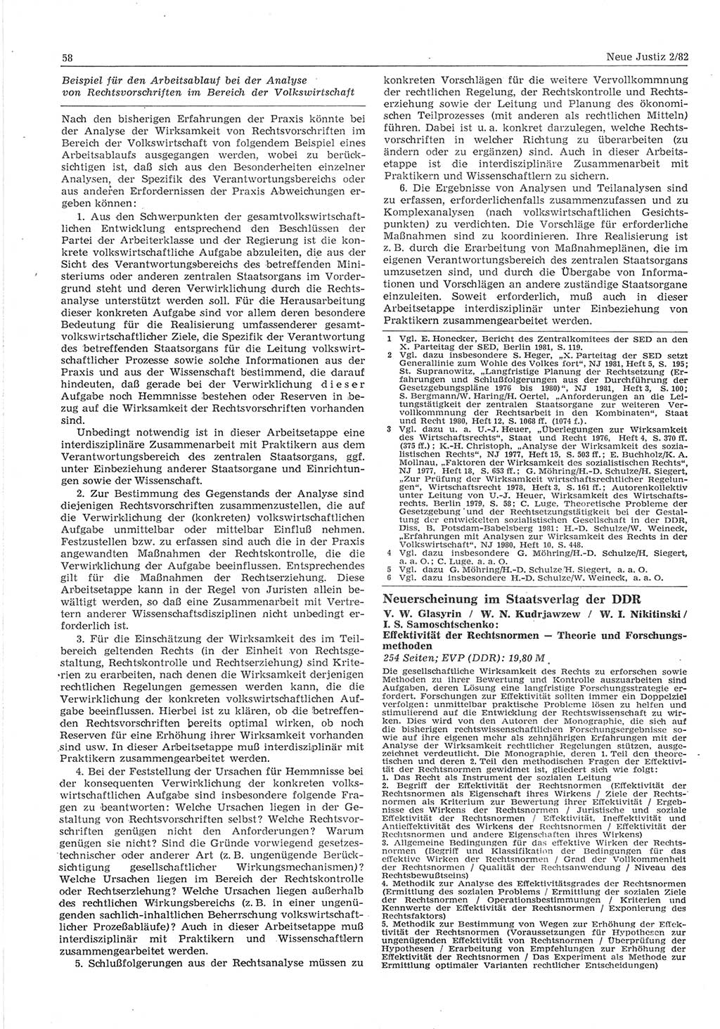 Neue Justiz (NJ), Zeitschrift für sozialistisches Recht und Gesetzlichkeit [Deutsche Demokratische Republik (DDR)], 36. Jahrgang 1982, Seite 58 (NJ DDR 1982, S. 58)
