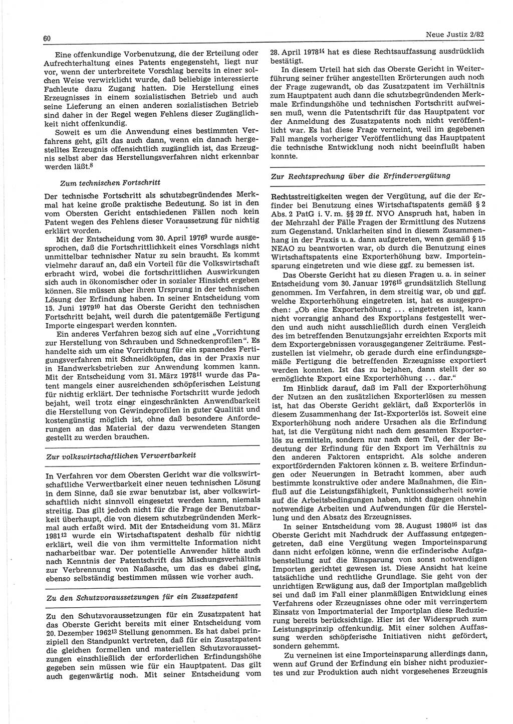 Neue Justiz (NJ), Zeitschrift für sozialistisches Recht und Gesetzlichkeit [Deutsche Demokratische Republik (DDR)], 36. Jahrgang 1982, Seite 60 (NJ DDR 1982, S. 60)
