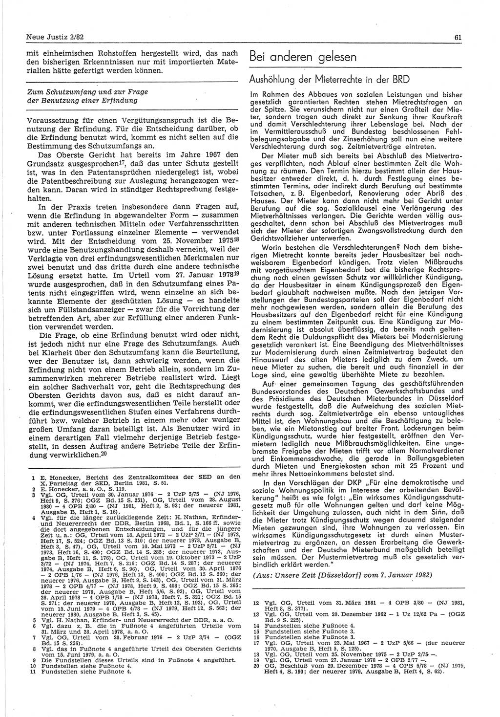 Neue Justiz (NJ), Zeitschrift für sozialistisches Recht und Gesetzlichkeit [Deutsche Demokratische Republik (DDR)], 36. Jahrgang 1982, Seite 61 (NJ DDR 1982, S. 61)
