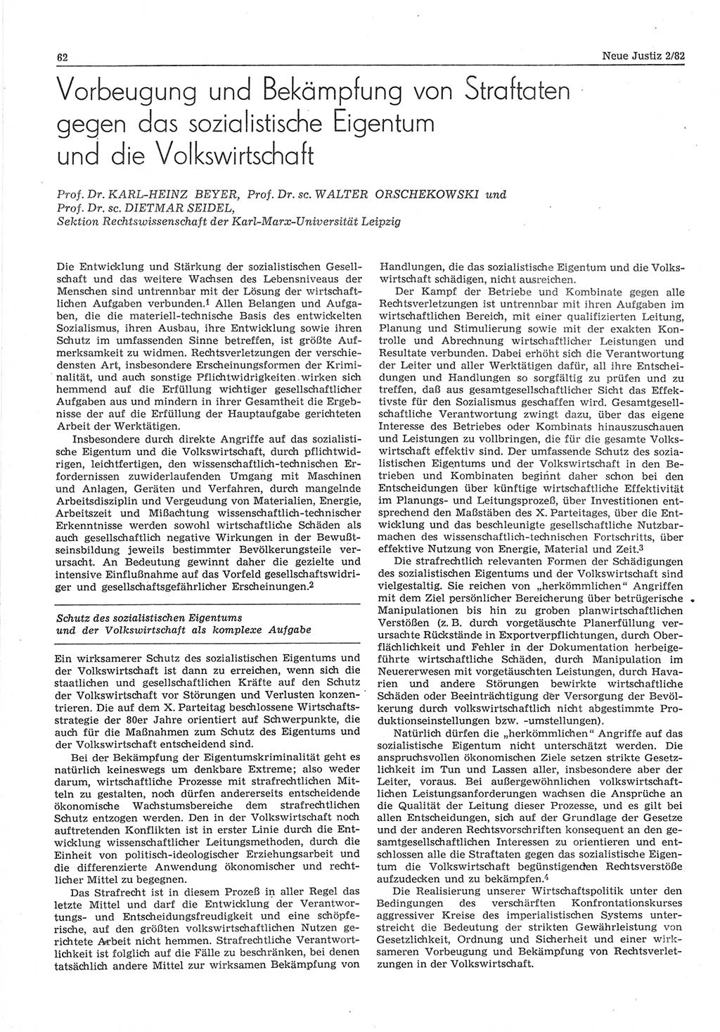 Neue Justiz (NJ), Zeitschrift für sozialistisches Recht und Gesetzlichkeit [Deutsche Demokratische Republik (DDR)], 36. Jahrgang 1982, Seite 62 (NJ DDR 1982, S. 62)