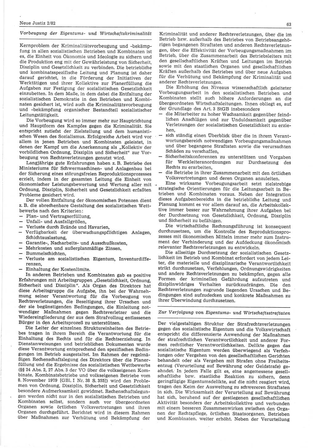 Neue Justiz (NJ), Zeitschrift für sozialistisches Recht und Gesetzlichkeit [Deutsche Demokratische Republik (DDR)], 36. Jahrgang 1982, Seite 63 (NJ DDR 1982, S. 63)