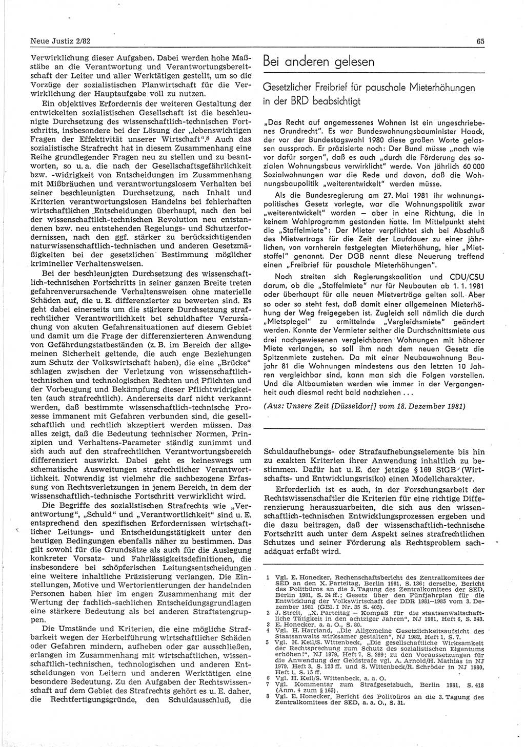 Neue Justiz (NJ), Zeitschrift für sozialistisches Recht und Gesetzlichkeit [Deutsche Demokratische Republik (DDR)], 36. Jahrgang 1982, Seite 65 (NJ DDR 1982, S. 65)