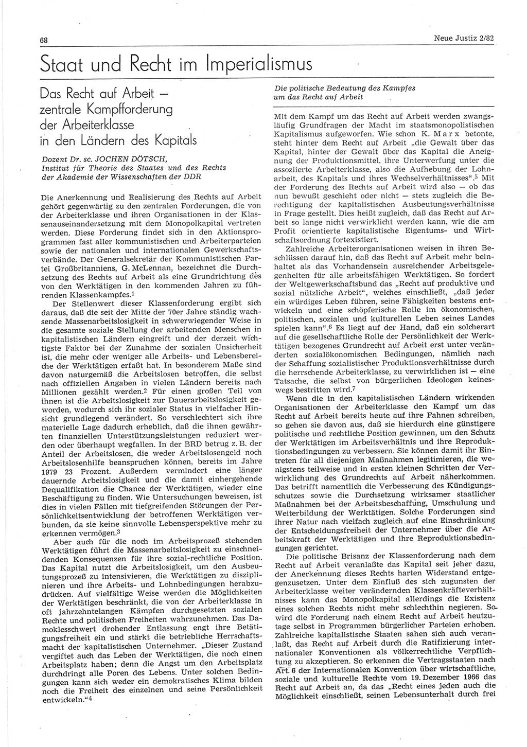 Neue Justiz (NJ), Zeitschrift für sozialistisches Recht und Gesetzlichkeit [Deutsche Demokratische Republik (DDR)], 36. Jahrgang 1982, Seite 68 (NJ DDR 1982, S. 68)