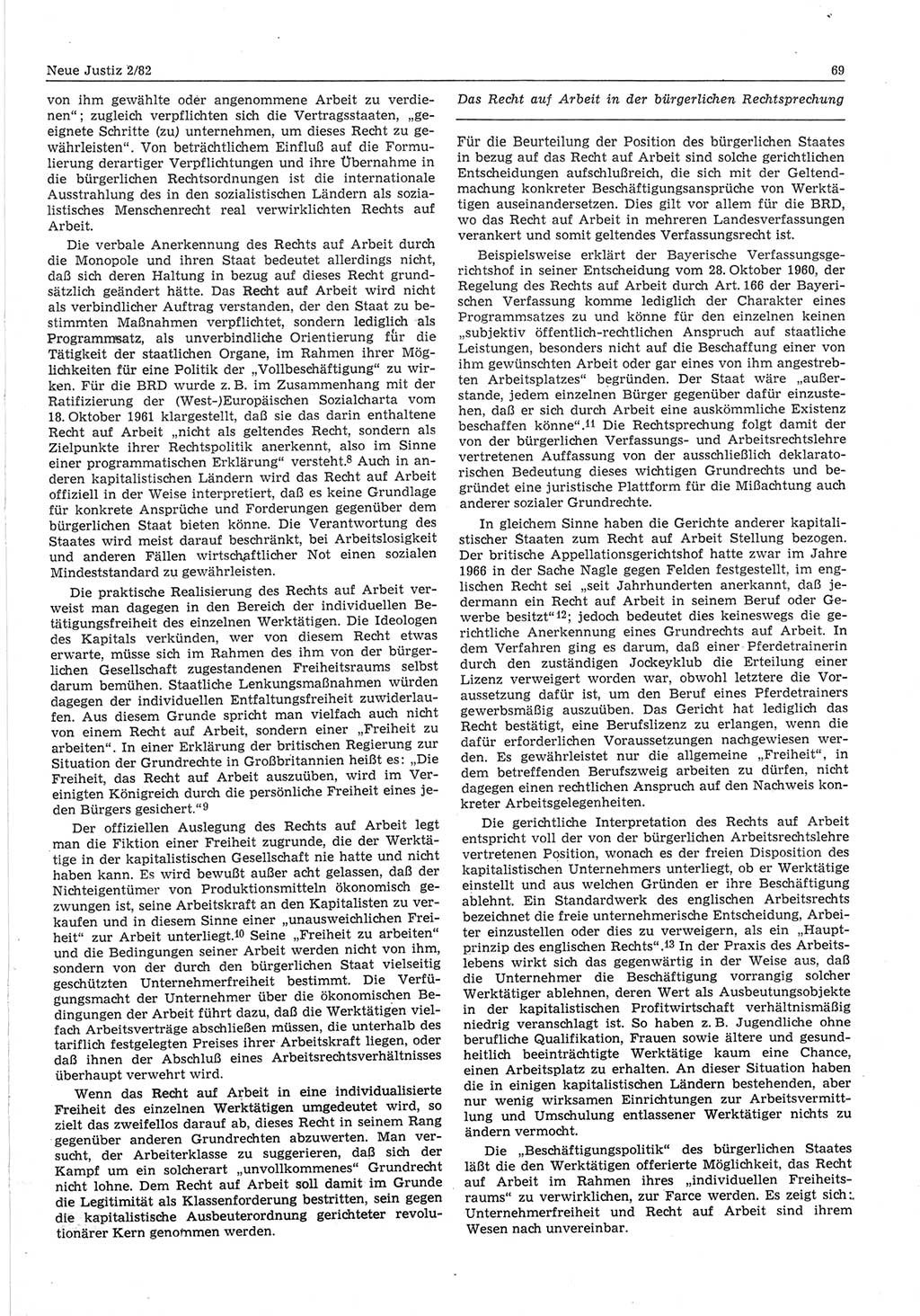Neue Justiz (NJ), Zeitschrift für sozialistisches Recht und Gesetzlichkeit [Deutsche Demokratische Republik (DDR)], 36. Jahrgang 1982, Seite 69 (NJ DDR 1982, S. 69)