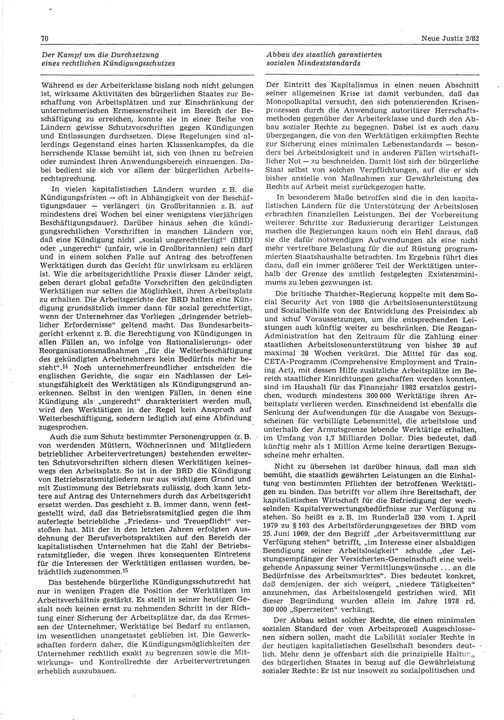 Neue Justiz (NJ), Zeitschrift für sozialistisches Recht und Gesetzlichkeit [Deutsche Demokratische Republik (DDR)], 36. Jahrgang 1982, Seite 70 (NJ DDR 1982, S. 70)