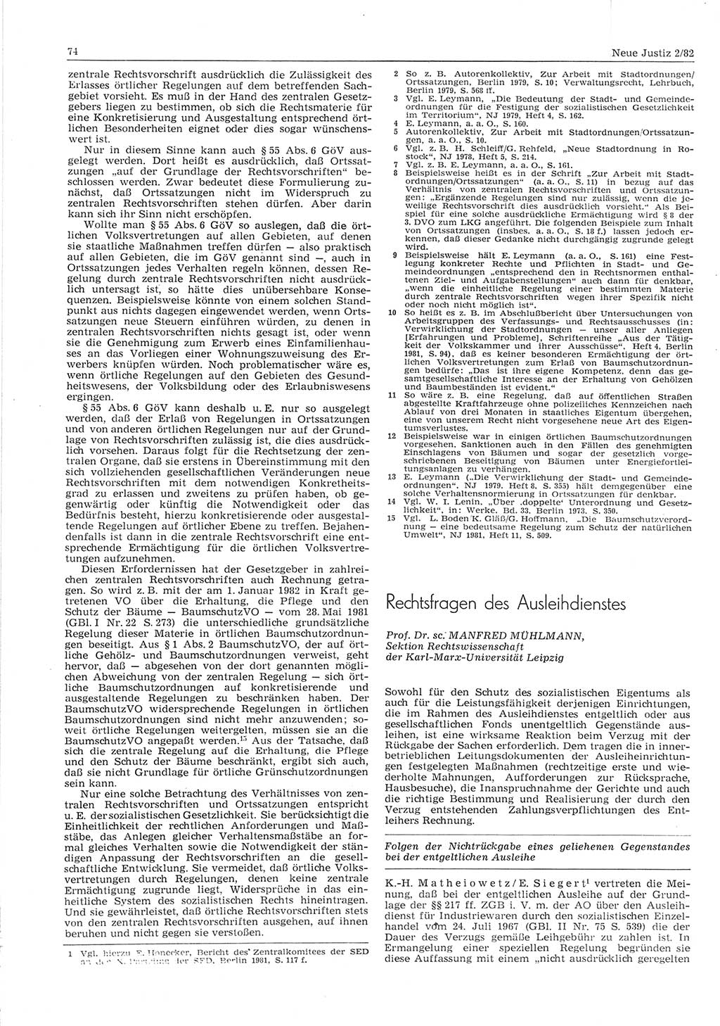 Neue Justiz (NJ), Zeitschrift für sozialistisches Recht und Gesetzlichkeit [Deutsche Demokratische Republik (DDR)], 36. Jahrgang 1982, Seite 74 (NJ DDR 1982, S. 74)