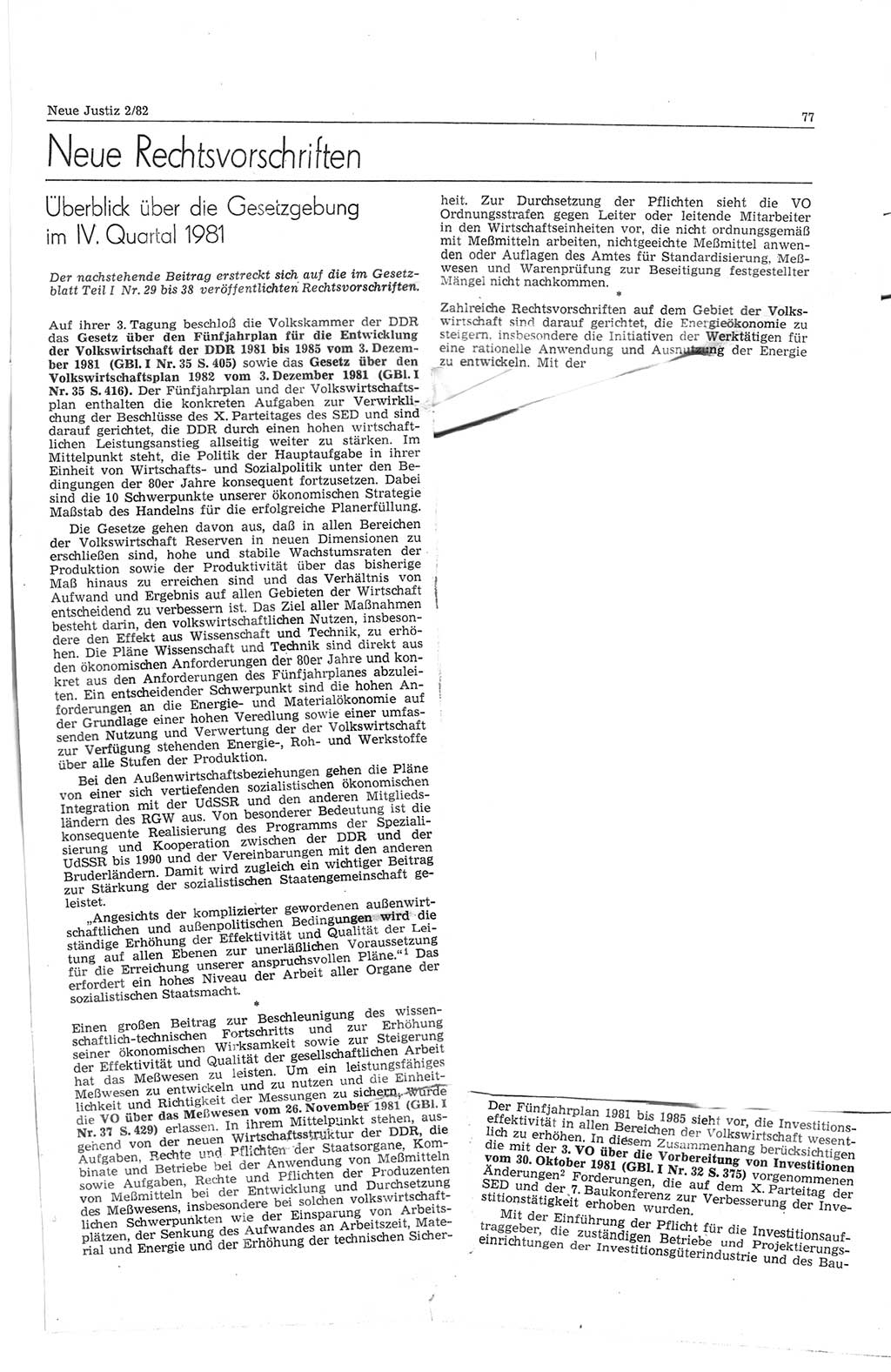 Neue Justiz (NJ), Zeitschrift für sozialistisches Recht und Gesetzlichkeit [Deutsche Demokratische Republik (DDR)], 36. Jahrgang 1982, Seite 77 (NJ DDR 1982, S. 77)