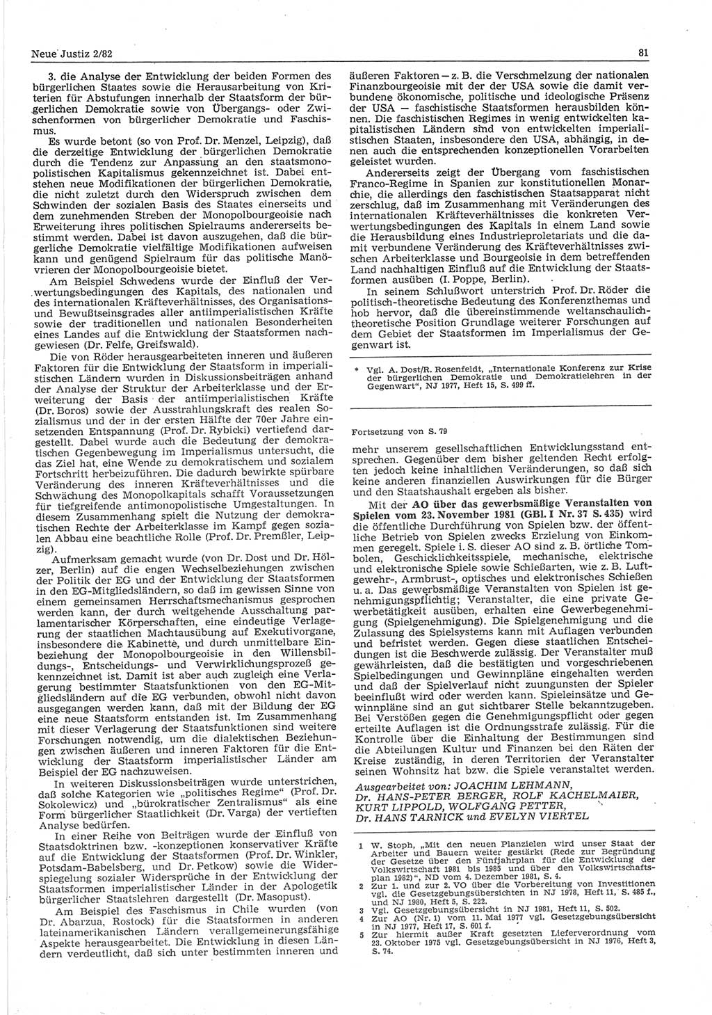 Neue Justiz (NJ), Zeitschrift für sozialistisches Recht und Gesetzlichkeit [Deutsche Demokratische Republik (DDR)], 36. Jahrgang 1982, Seite 81 (NJ DDR 1982, S. 81)