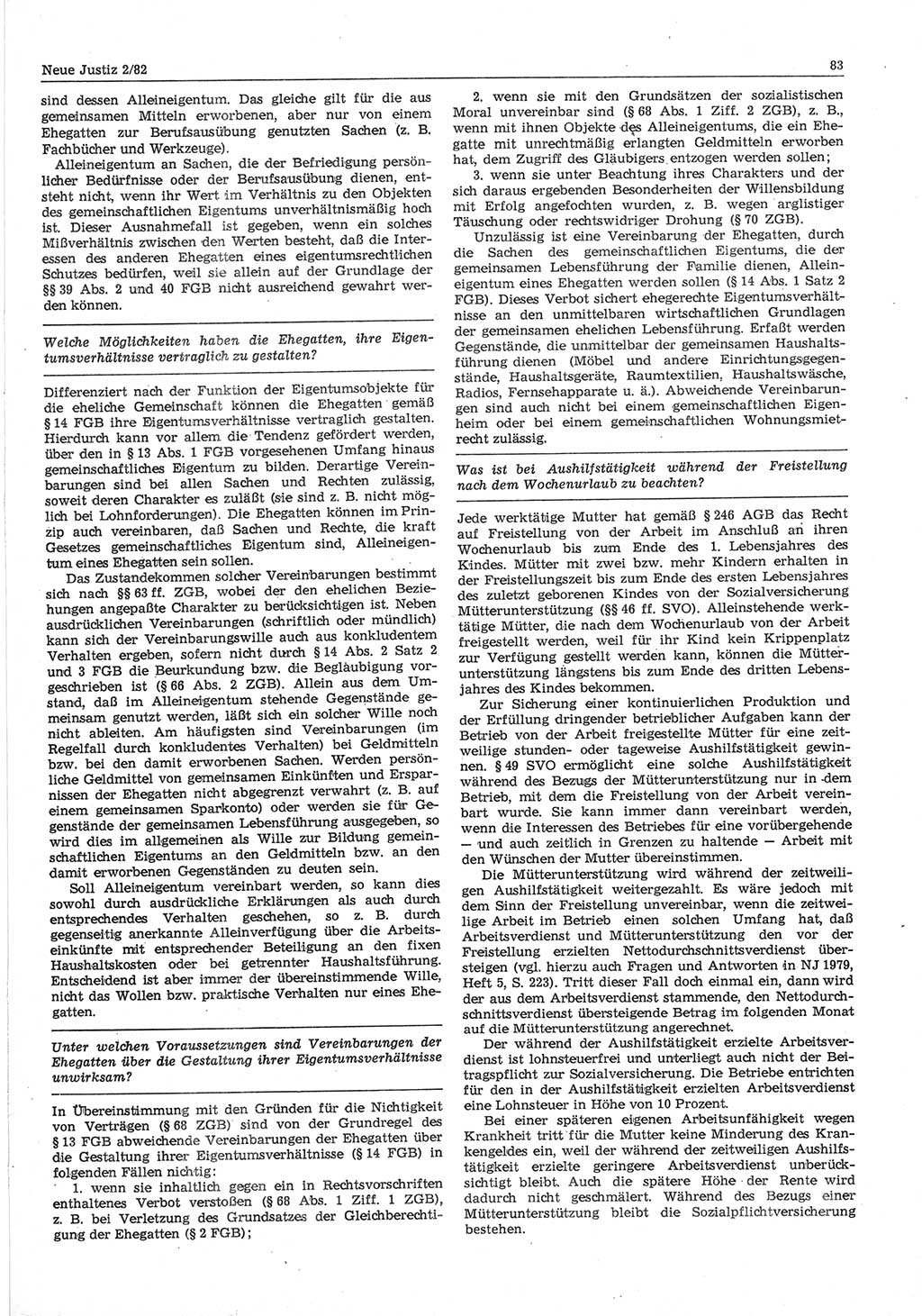 Neue Justiz (NJ), Zeitschrift für sozialistisches Recht und Gesetzlichkeit [Deutsche Demokratische Republik (DDR)], 36. Jahrgang 1982, Seite 83 (NJ DDR 1982, S. 83)