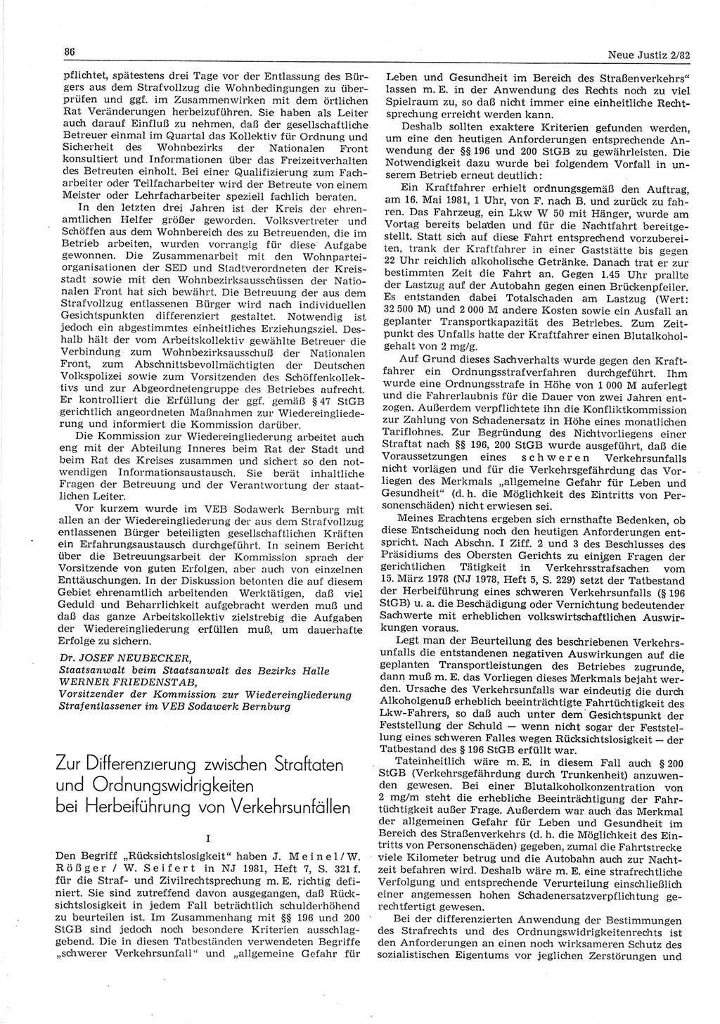 Neue Justiz (NJ), Zeitschrift für sozialistisches Recht und Gesetzlichkeit [Deutsche Demokratische Republik (DDR)], 36. Jahrgang 1982, Seite 86 (NJ DDR 1982, S. 86)