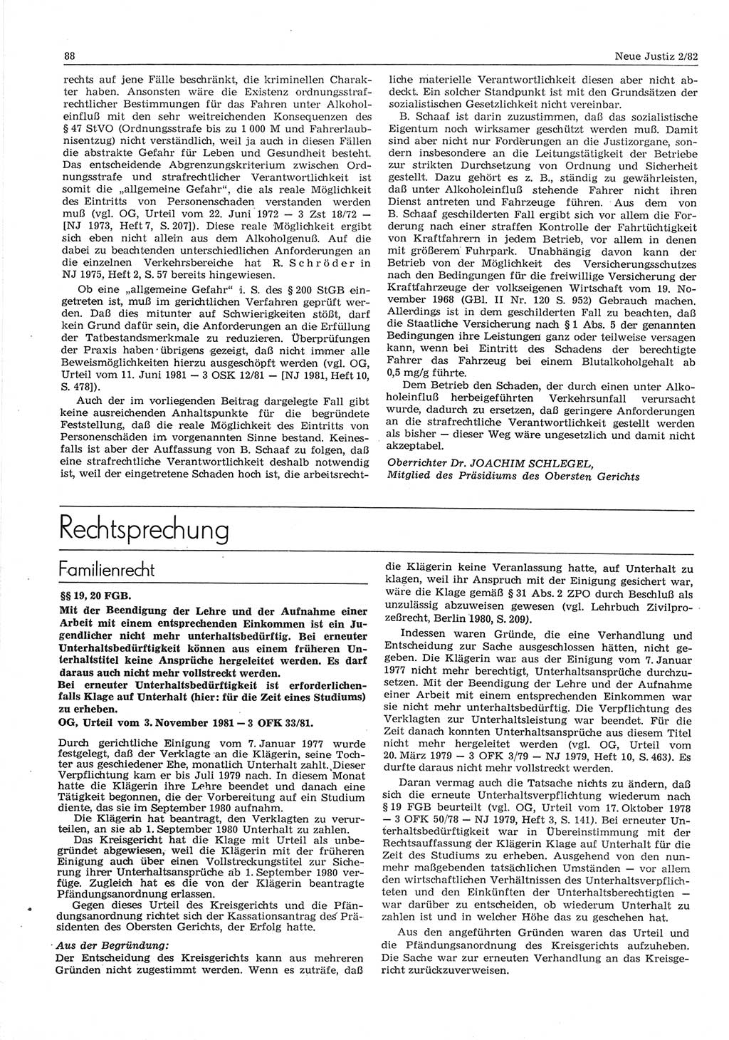 Neue Justiz (NJ), Zeitschrift für sozialistisches Recht und Gesetzlichkeit [Deutsche Demokratische Republik (DDR)], 36. Jahrgang 1982, Seite 88 (NJ DDR 1982, S. 88)