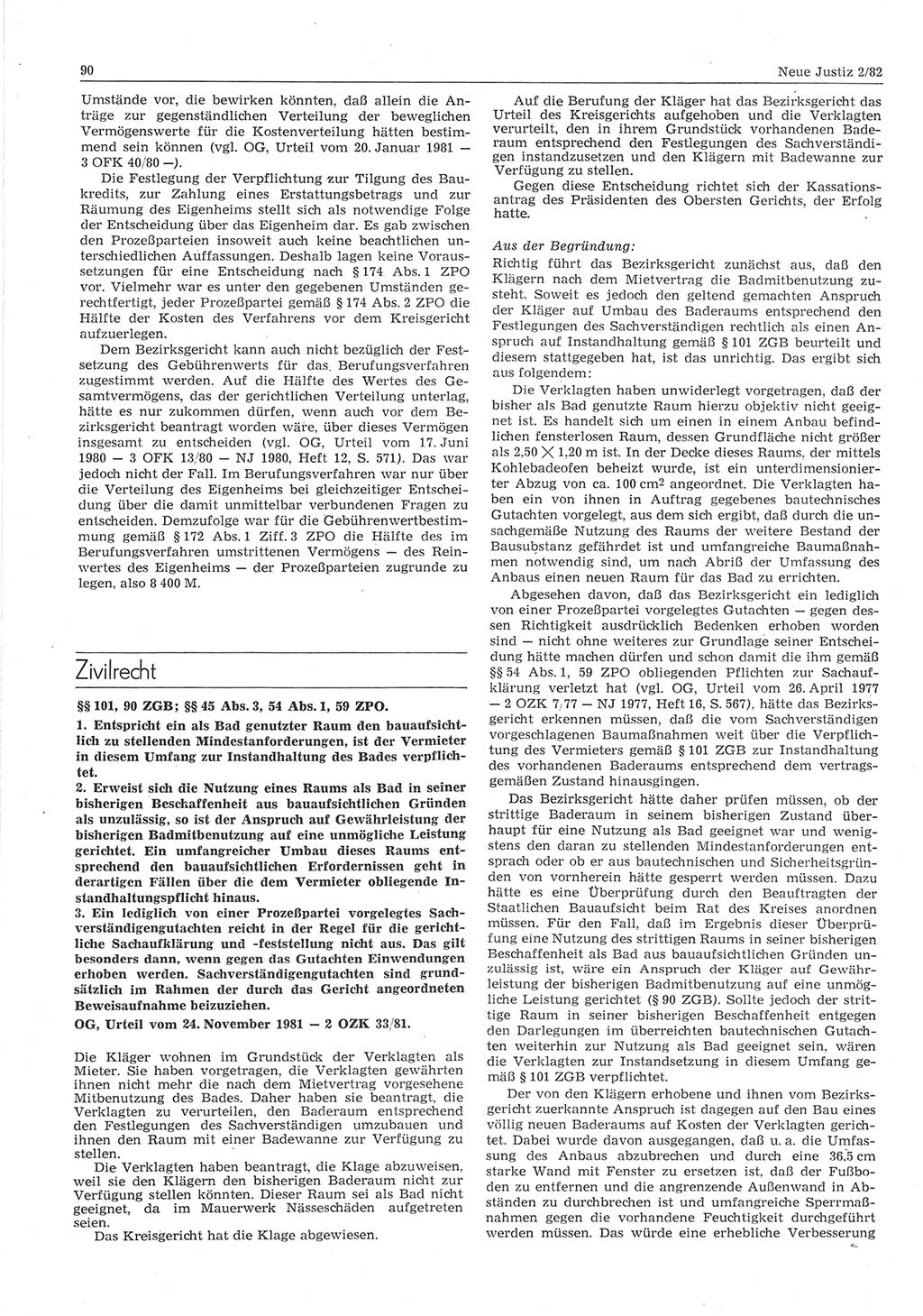 Neue Justiz (NJ), Zeitschrift für sozialistisches Recht und Gesetzlichkeit [Deutsche Demokratische Republik (DDR)], 36. Jahrgang 1982, Seite 90 (NJ DDR 1982, S. 90)
