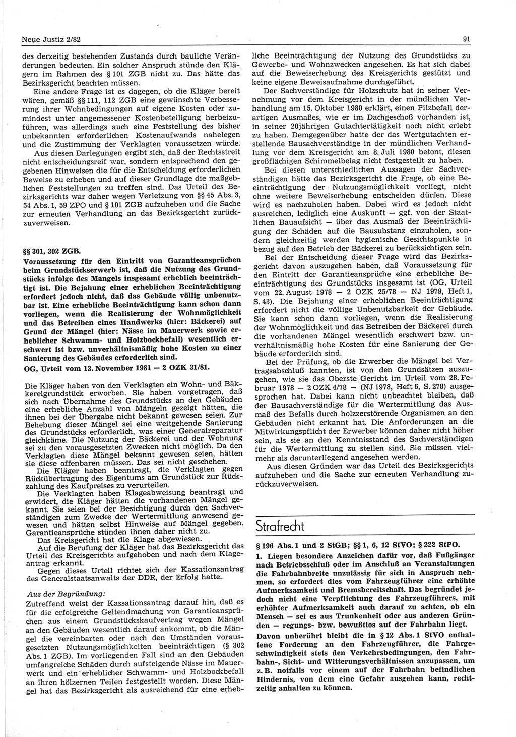 Neue Justiz (NJ), Zeitschrift für sozialistisches Recht und Gesetzlichkeit [Deutsche Demokratische Republik (DDR)], 36. Jahrgang 1982, Seite 91 (NJ DDR 1982, S. 91)