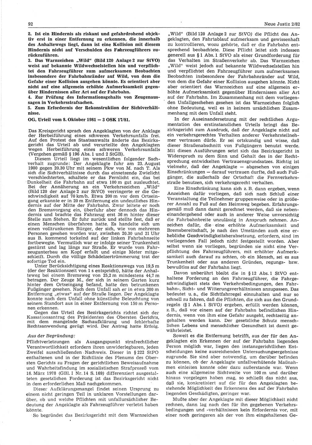 Neue Justiz (NJ), Zeitschrift für sozialistisches Recht und Gesetzlichkeit [Deutsche Demokratische Republik (DDR)], 36. Jahrgang 1982, Seite 92 (NJ DDR 1982, S. 92)