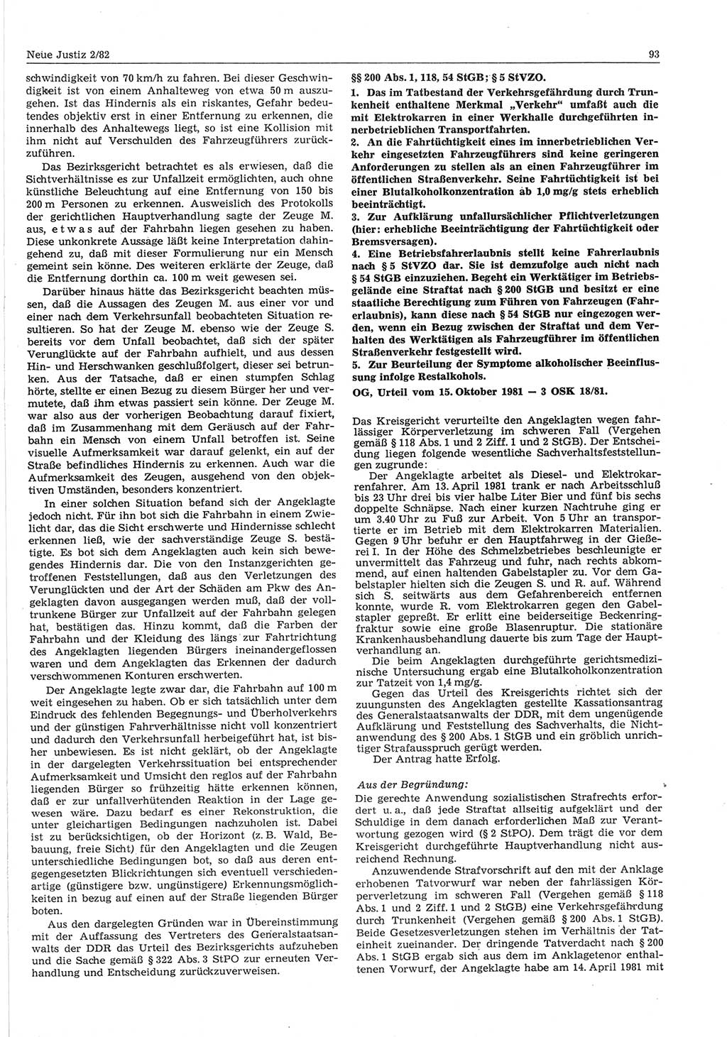 Neue Justiz (NJ), Zeitschrift für sozialistisches Recht und Gesetzlichkeit [Deutsche Demokratische Republik (DDR)], 36. Jahrgang 1982, Seite 93 (NJ DDR 1982, S. 93)