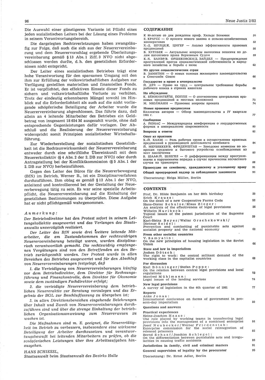 Neue Justiz (NJ), Zeitschrift für sozialistisches Recht und Gesetzlichkeit [Deutsche Demokratische Republik (DDR)], 36. Jahrgang 1982, Seite 96 (NJ DDR 1982, S. 96)