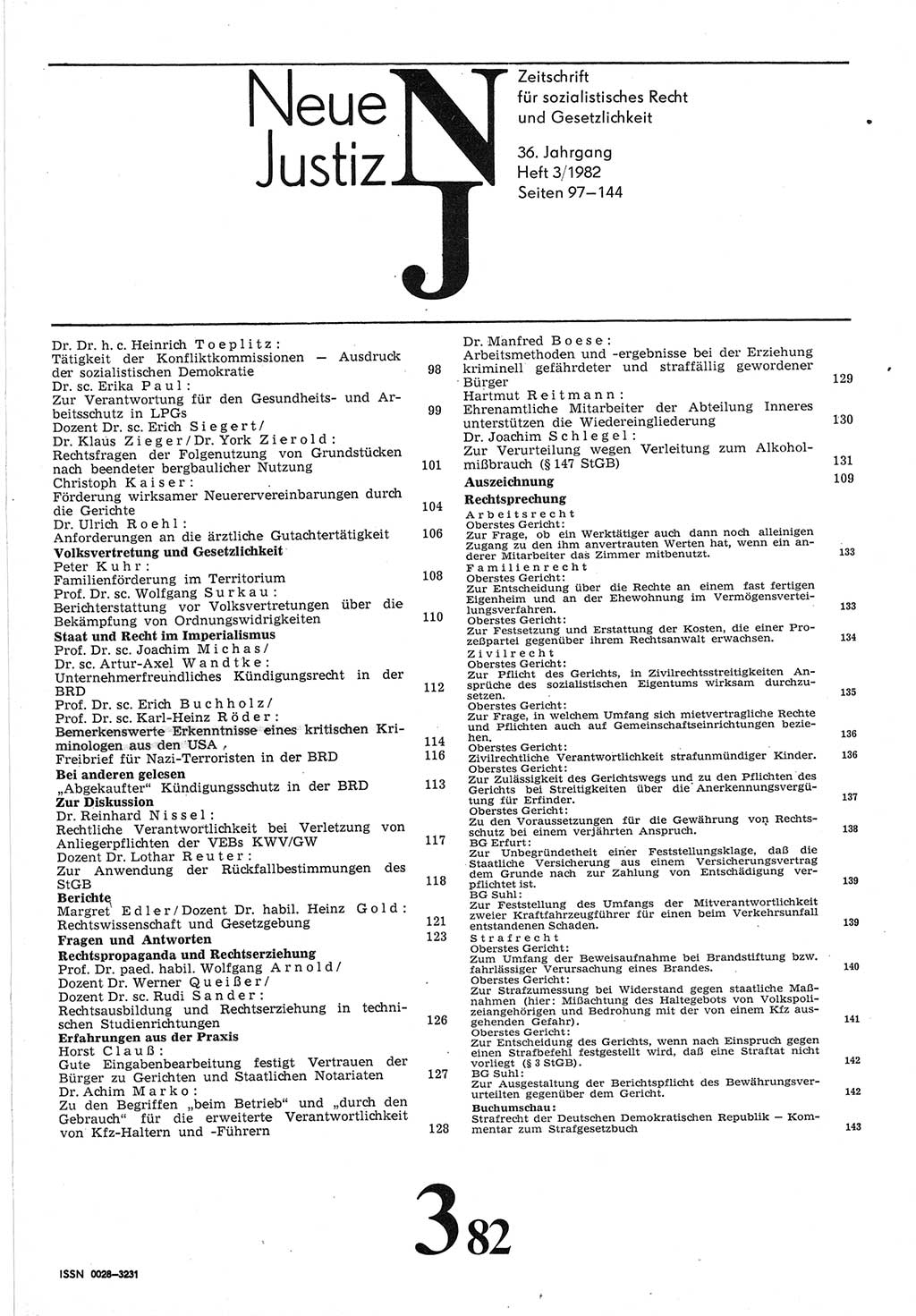 Neue Justiz (NJ), Zeitschrift für sozialistisches Recht und Gesetzlichkeit [Deutsche Demokratische Republik (DDR)], 36. Jahrgang 1982, Seite 97 (NJ DDR 1982, S. 97)