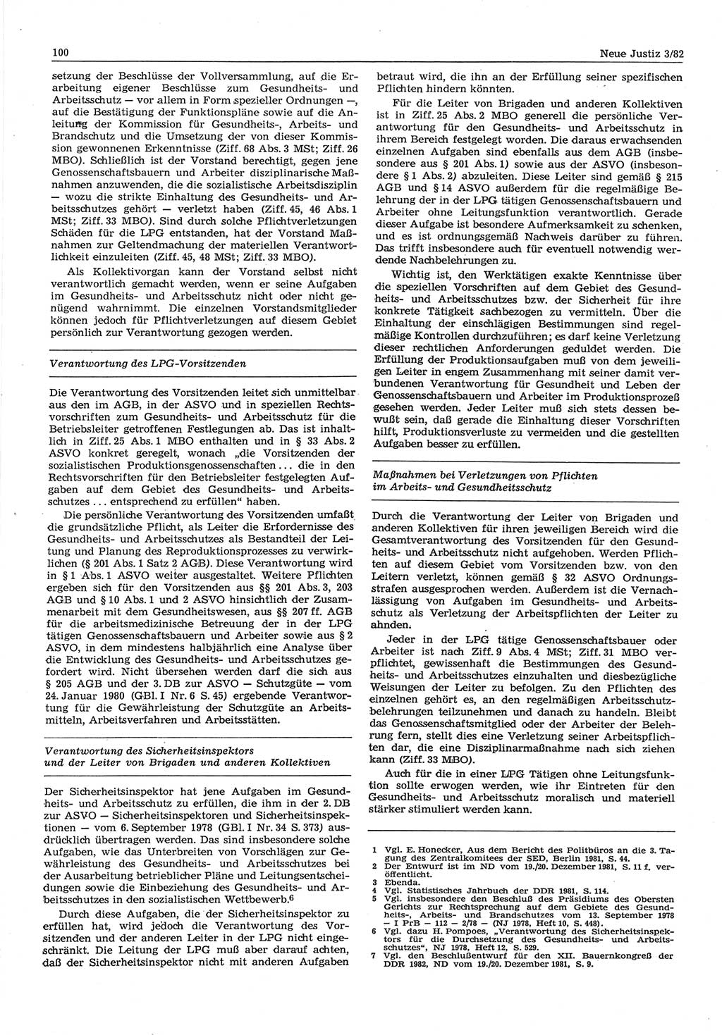 Neue Justiz (NJ), Zeitschrift für sozialistisches Recht und Gesetzlichkeit [Deutsche Demokratische Republik (DDR)], 36. Jahrgang 1982, Seite 100 (NJ DDR 1982, S. 100)