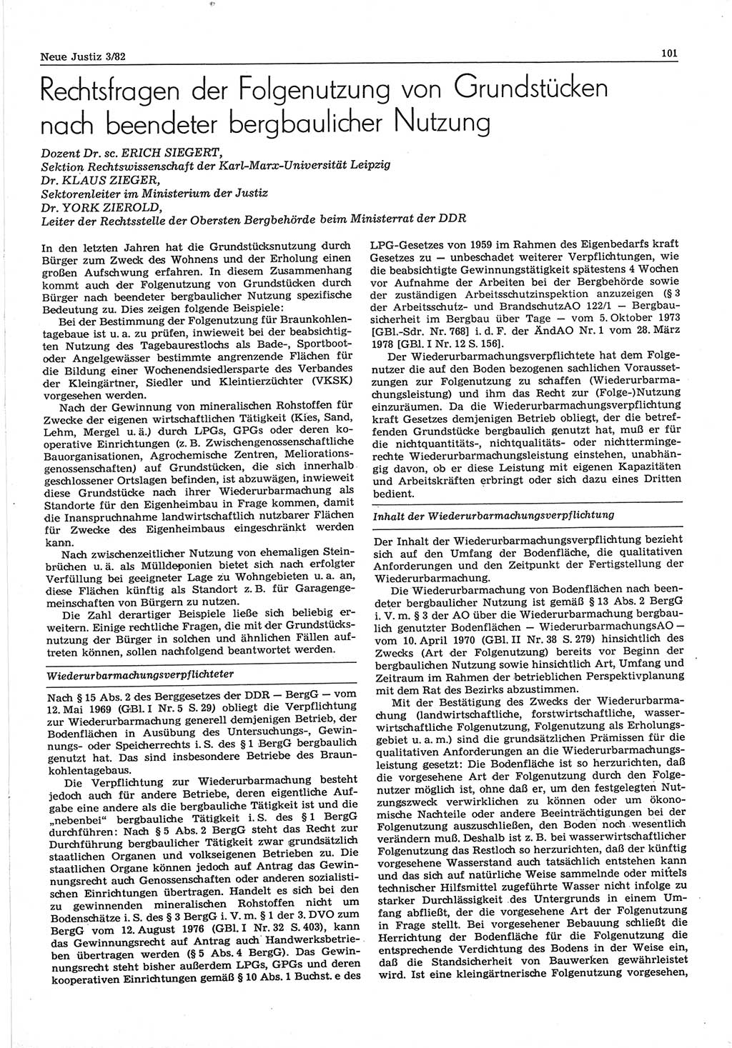 Neue Justiz (NJ), Zeitschrift für sozialistisches Recht und Gesetzlichkeit [Deutsche Demokratische Republik (DDR)], 36. Jahrgang 1982, Seite 101 (NJ DDR 1982, S. 101)