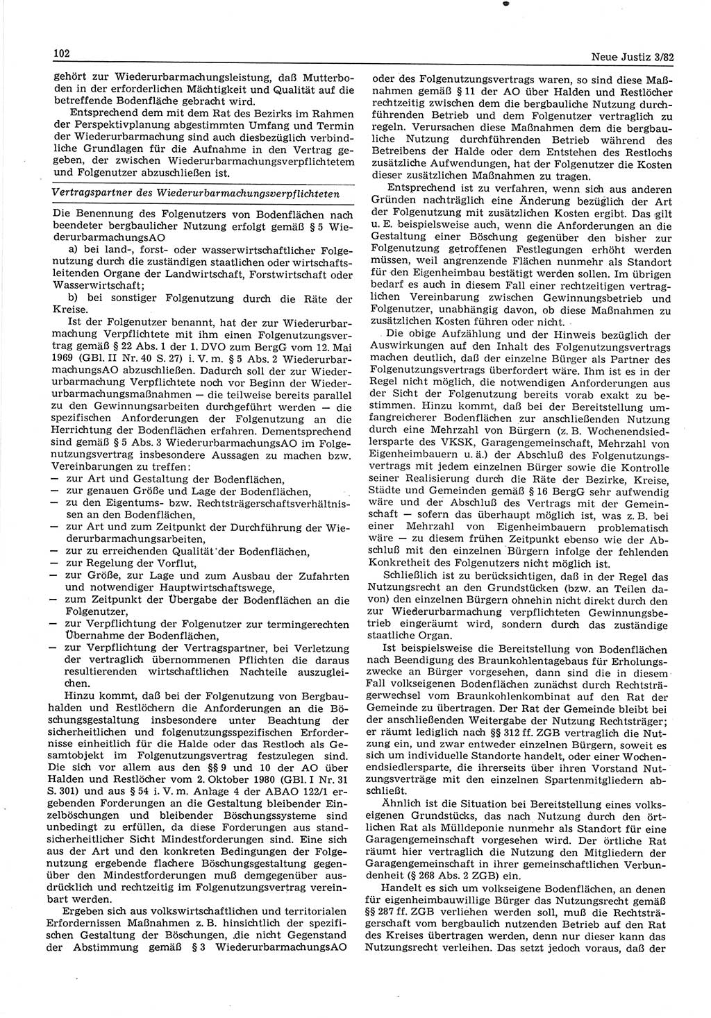 Neue Justiz (NJ), Zeitschrift für sozialistisches Recht und Gesetzlichkeit [Deutsche Demokratische Republik (DDR)], 36. Jahrgang 1982, Seite 102 (NJ DDR 1982, S. 102)