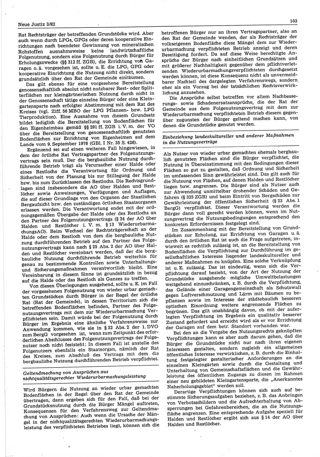 Neue Justiz (NJ), Zeitschrift für sozialistisches Recht und Gesetzlichkeit [Deutsche Demokratische Republik (DDR)], 36. Jahrgang 1982, Seite 103 (NJ DDR 1982, S. 103)
