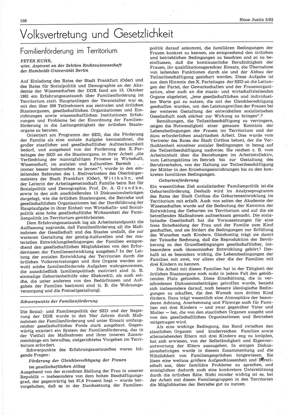 Neue Justiz (NJ), Zeitschrift für sozialistisches Recht und Gesetzlichkeit [Deutsche Demokratische Republik (DDR)], 36. Jahrgang 1982, Seite 108 (NJ DDR 1982, S. 108)