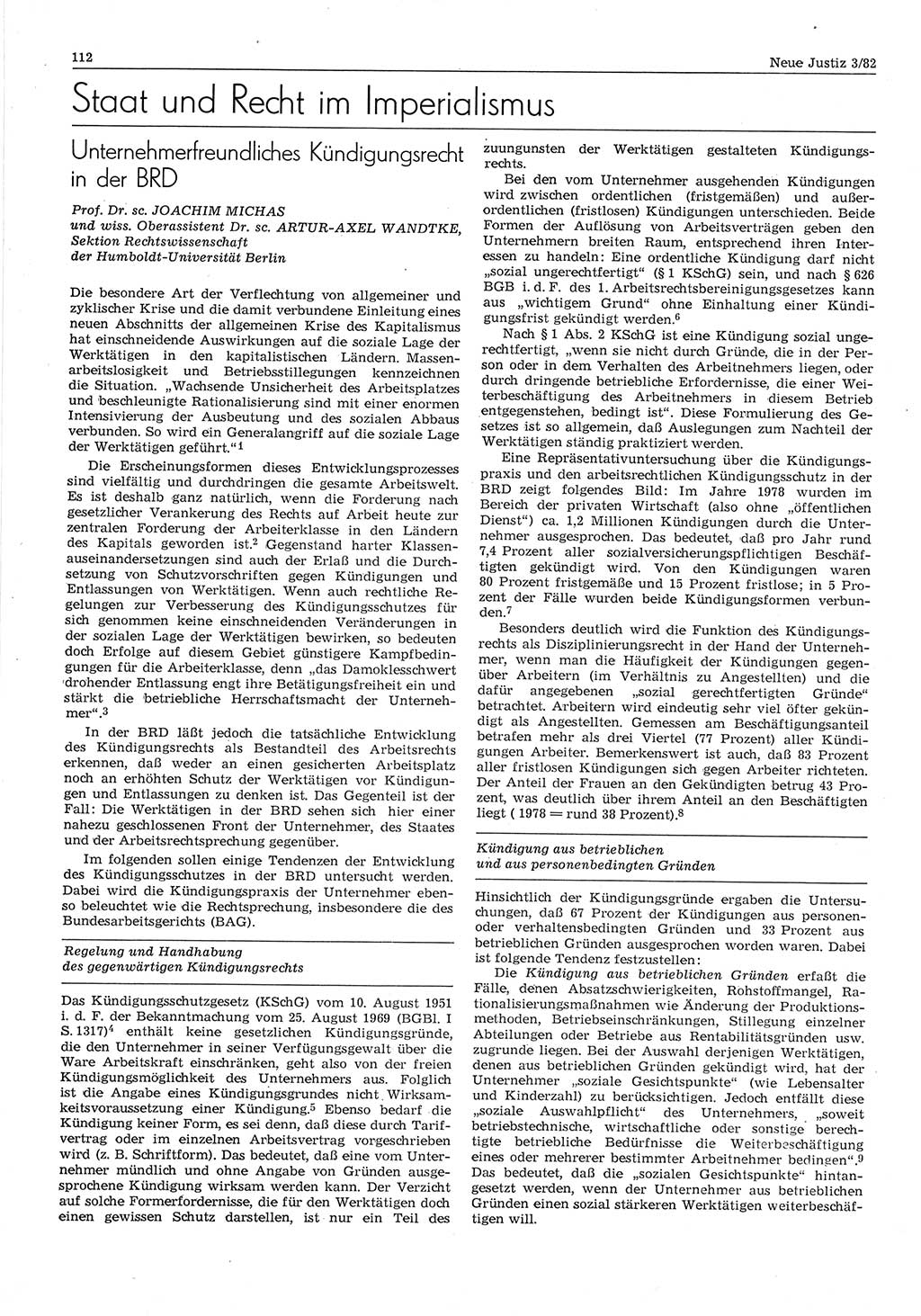 Neue Justiz (NJ), Zeitschrift für sozialistisches Recht und Gesetzlichkeit [Deutsche Demokratische Republik (DDR)], 36. Jahrgang 1982, Seite 112 (NJ DDR 1982, S. 112)