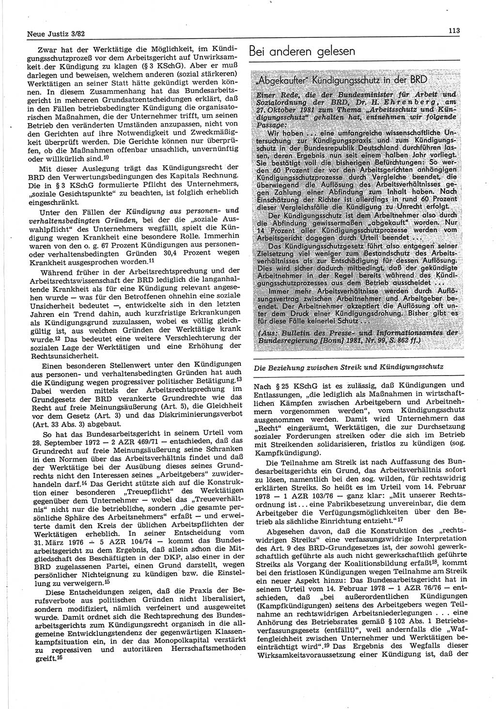 Neue Justiz (NJ), Zeitschrift für sozialistisches Recht und Gesetzlichkeit [Deutsche Demokratische Republik (DDR)], 36. Jahrgang 1982, Seite 113 (NJ DDR 1982, S. 113)