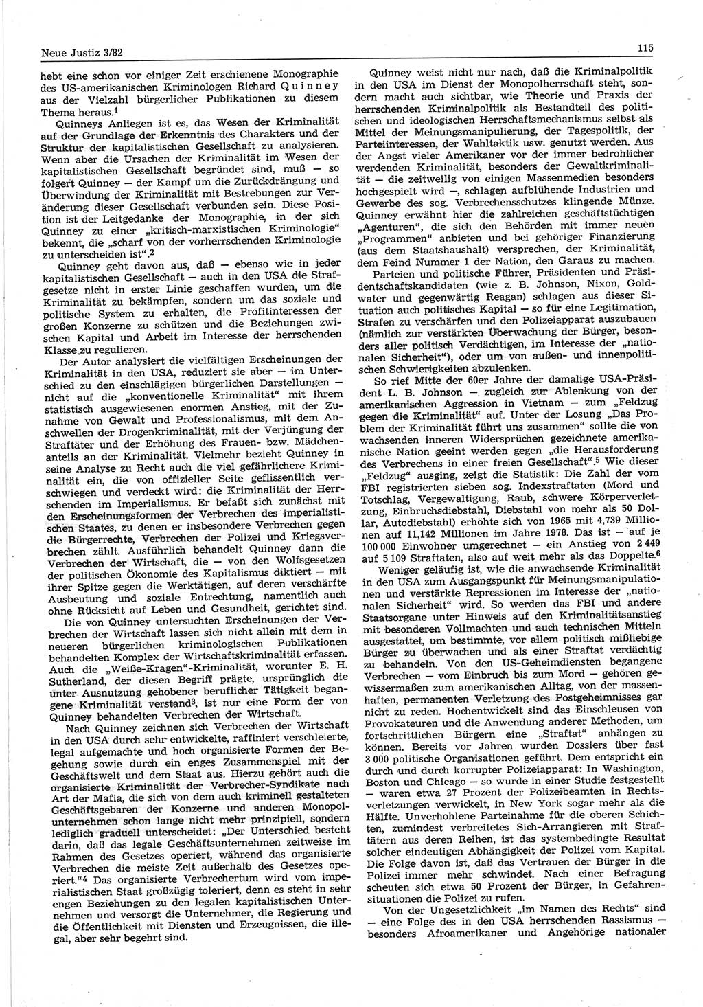 Neue Justiz (NJ), Zeitschrift für sozialistisches Recht und Gesetzlichkeit [Deutsche Demokratische Republik (DDR)], 36. Jahrgang 1982, Seite 115 (NJ DDR 1982, S. 115)