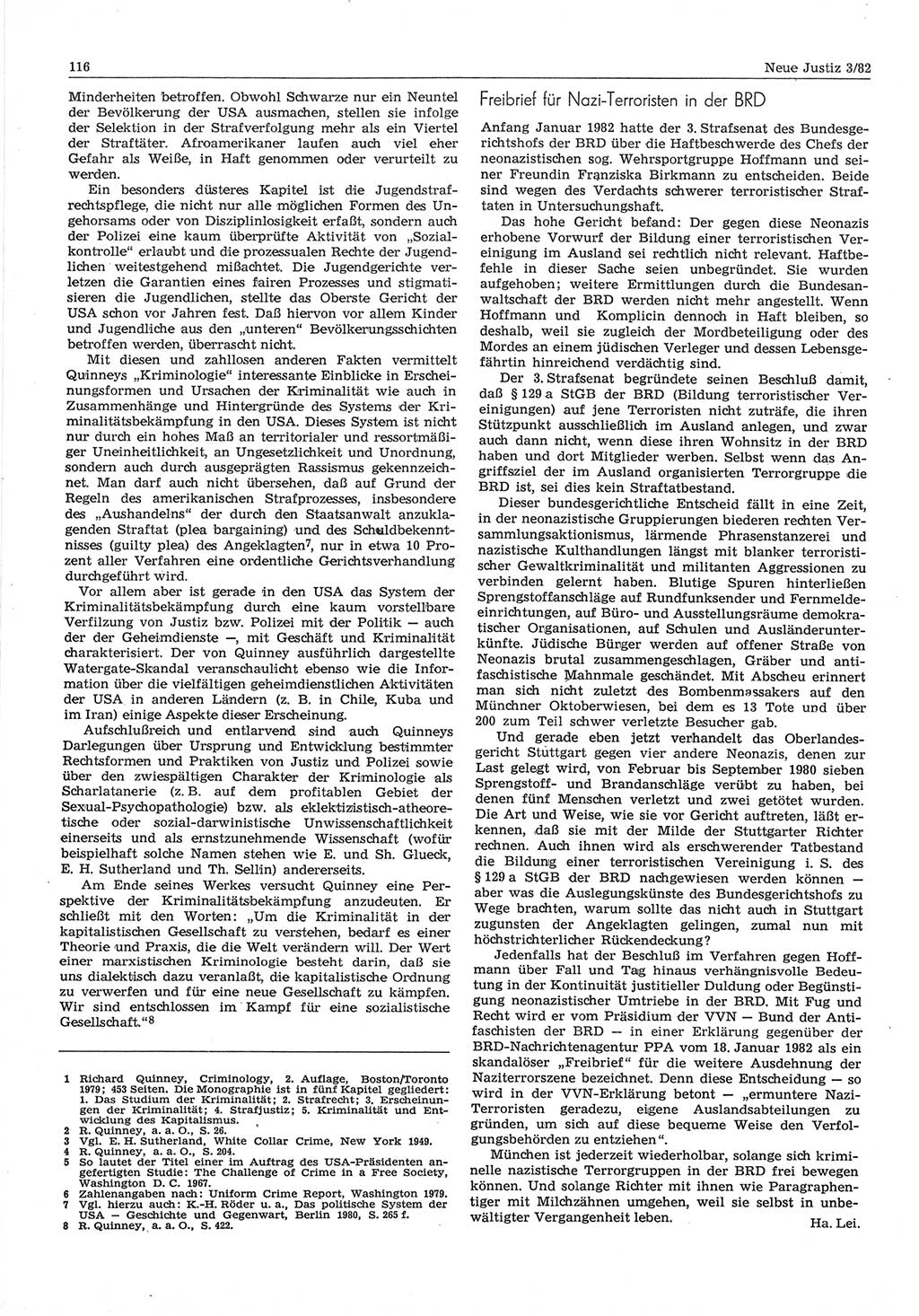 Neue Justiz (NJ), Zeitschrift für sozialistisches Recht und Gesetzlichkeit [Deutsche Demokratische Republik (DDR)], 36. Jahrgang 1982, Seite 116 (NJ DDR 1982, S. 116)