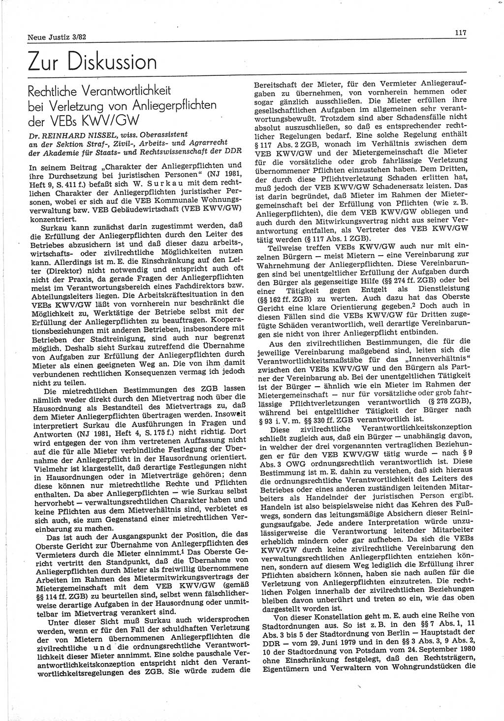 Neue Justiz (NJ), Zeitschrift für sozialistisches Recht und Gesetzlichkeit [Deutsche Demokratische Republik (DDR)], 36. Jahrgang 1982, Seite 117 (NJ DDR 1982, S. 117)