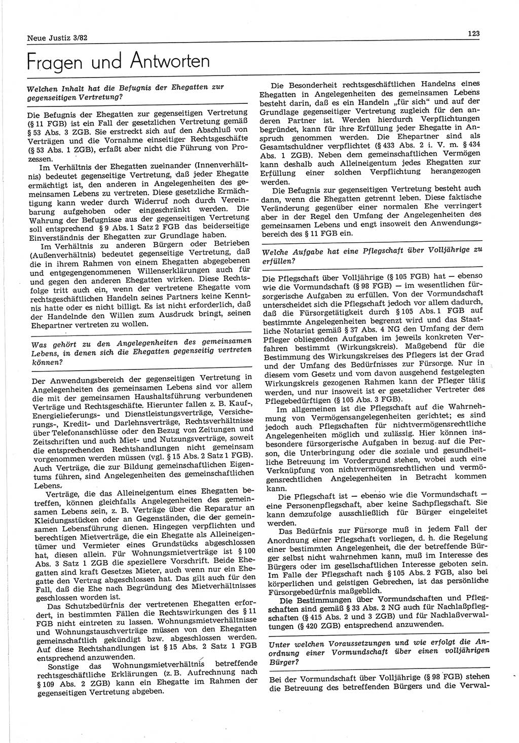 Neue Justiz (NJ), Zeitschrift für sozialistisches Recht und Gesetzlichkeit [Deutsche Demokratische Republik (DDR)], 36. Jahrgang 1982, Seite 123 (NJ DDR 1982, S. 123)