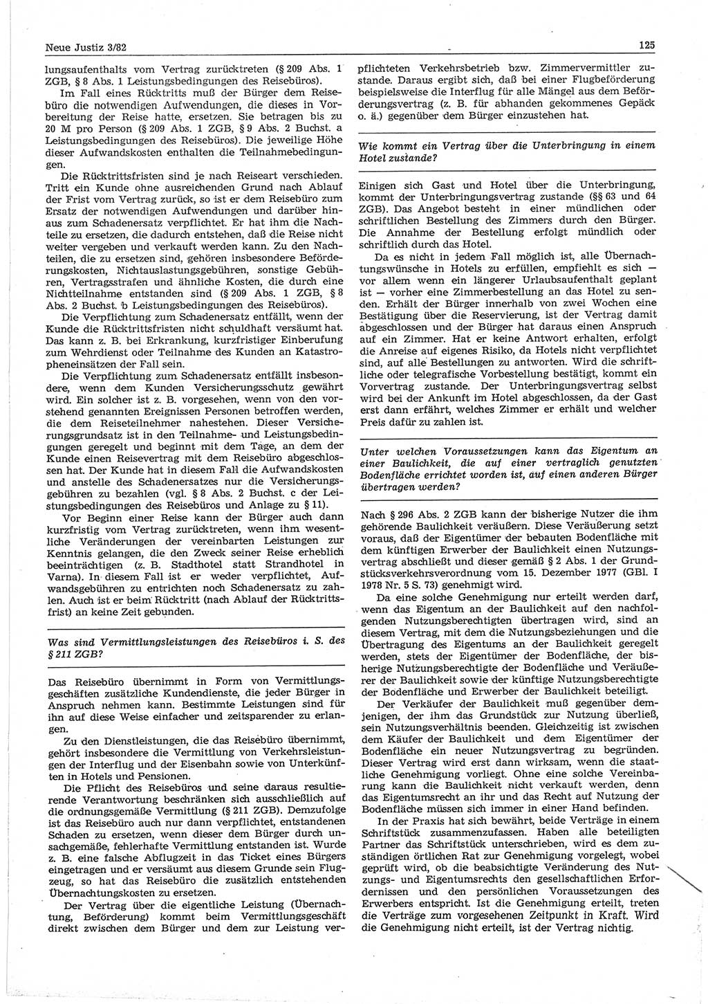 Neue Justiz (NJ), Zeitschrift für sozialistisches Recht und Gesetzlichkeit [Deutsche Demokratische Republik (DDR)], 36. Jahrgang 1982, Seite 125 (NJ DDR 1982, S. 125)